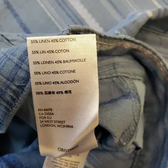 Anthropologie Pants Size Large Womens Blue Linen Cropped Wide Leg Striped Belt - Picture 5 of 11